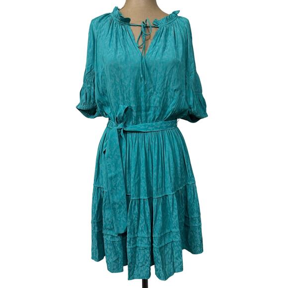 Current Air size Small Split Tie Neck Short Sleeve Belted A-line Mini Dress New - Picture 1 of 5